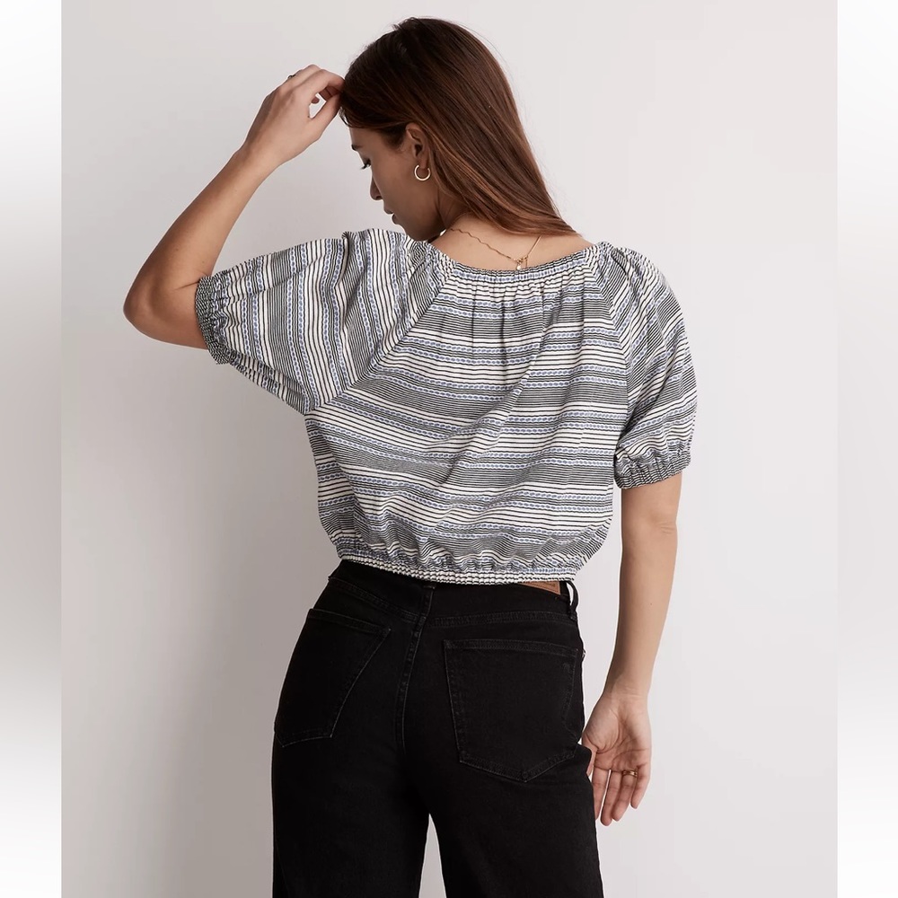 NWT Madewell Jacquard Keyhole Crop Top in Tranquil Ocean - Picture 4 of 9